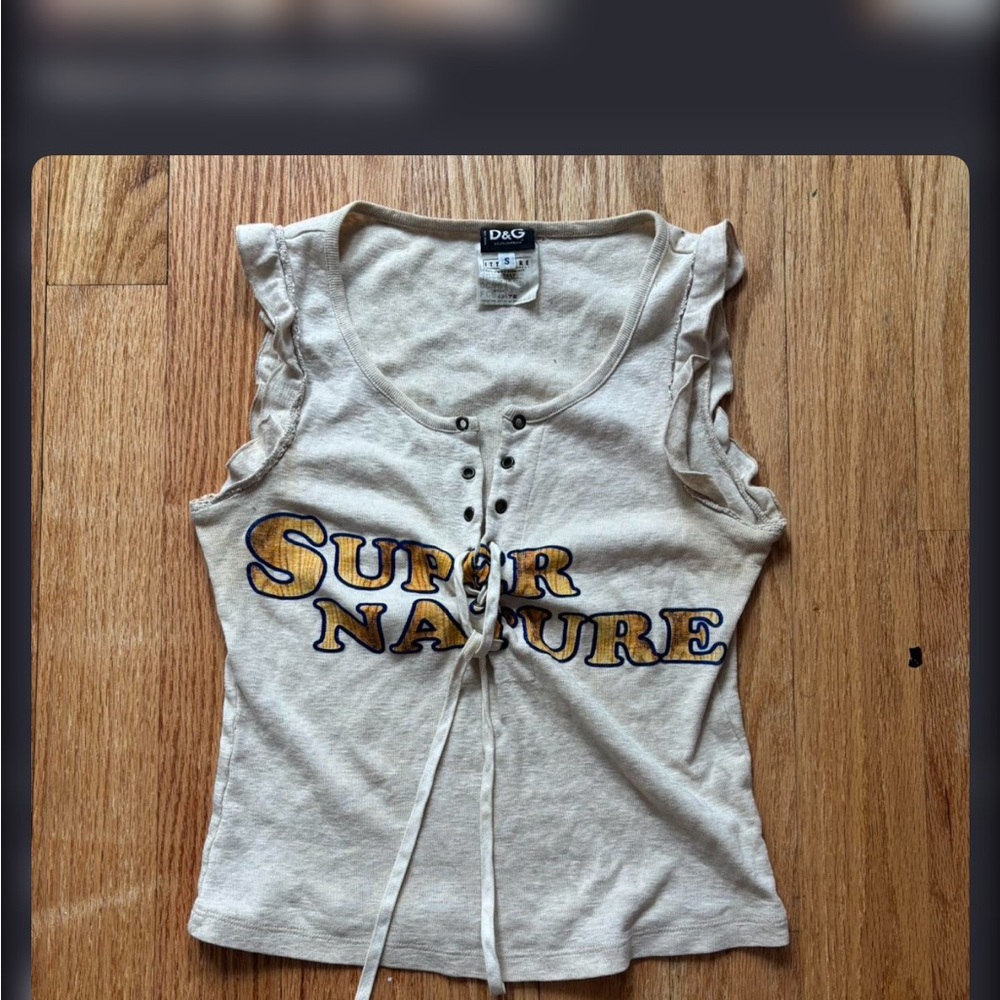 D&G Cream Tank Top with Yellow & Blue 'Super Nature' Graphic